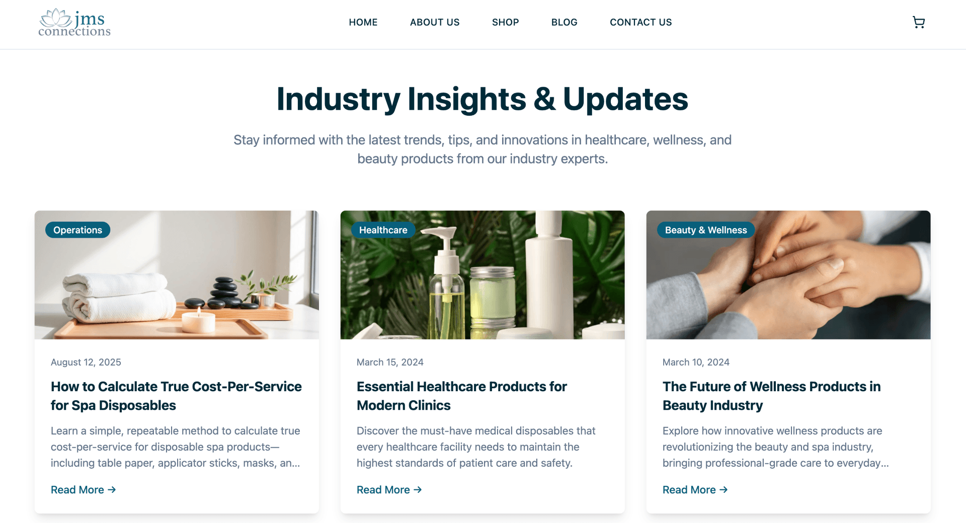 JMS Connections Spa & Medical Supplies website view 1
